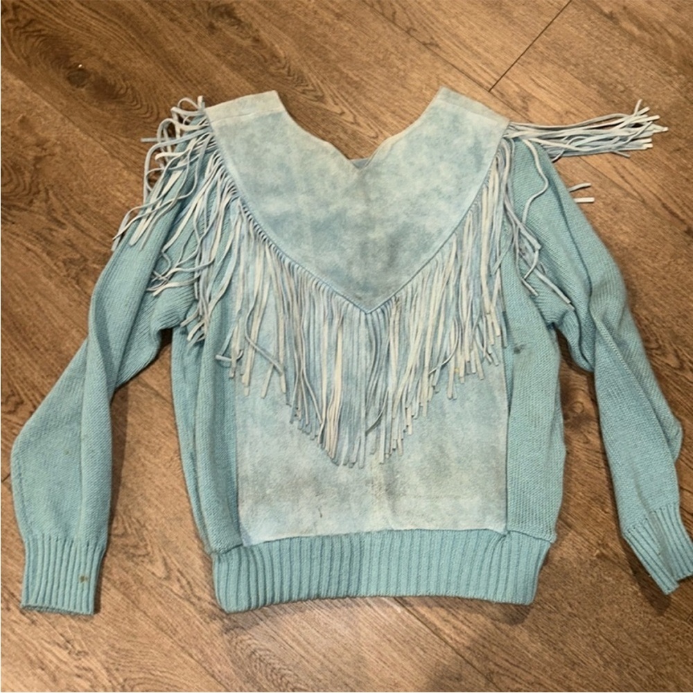 Pioneer Fringe Detail Blue Sweater